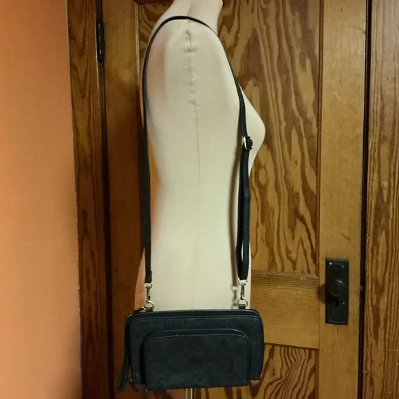 Joy Susan Black Vegan Leather Crossbody Purse with Wristlet Strap - Picture 9 of 11